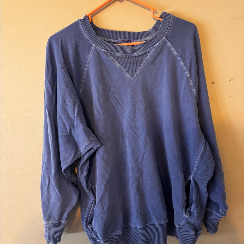 Zenana Outfitters Women's Crewneck Sweater in Blue